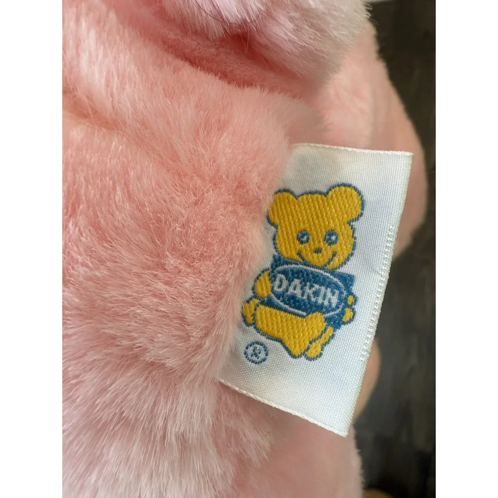 Vintage‎ 1986 Dakin Plush Pink Pig Sitting Stuffed Animal Blue Checkered Bandana